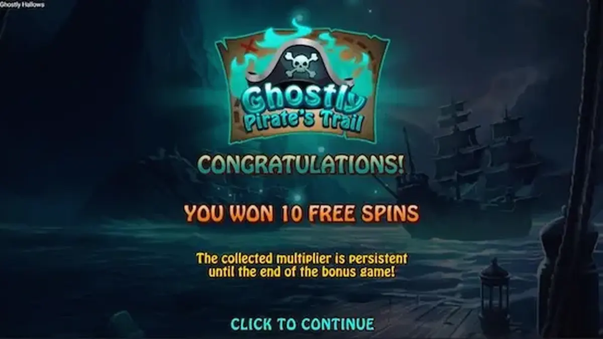Tampilan layar slot Ghostly Hallows dengan tema bajak laut hantu dan meriam pengali.